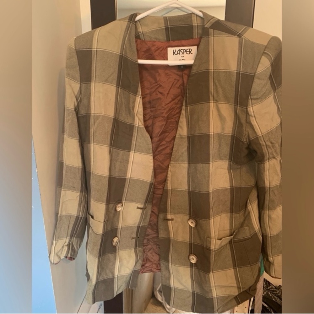 KASPER 100% RAYON PLAID BLAZER 21” PTP